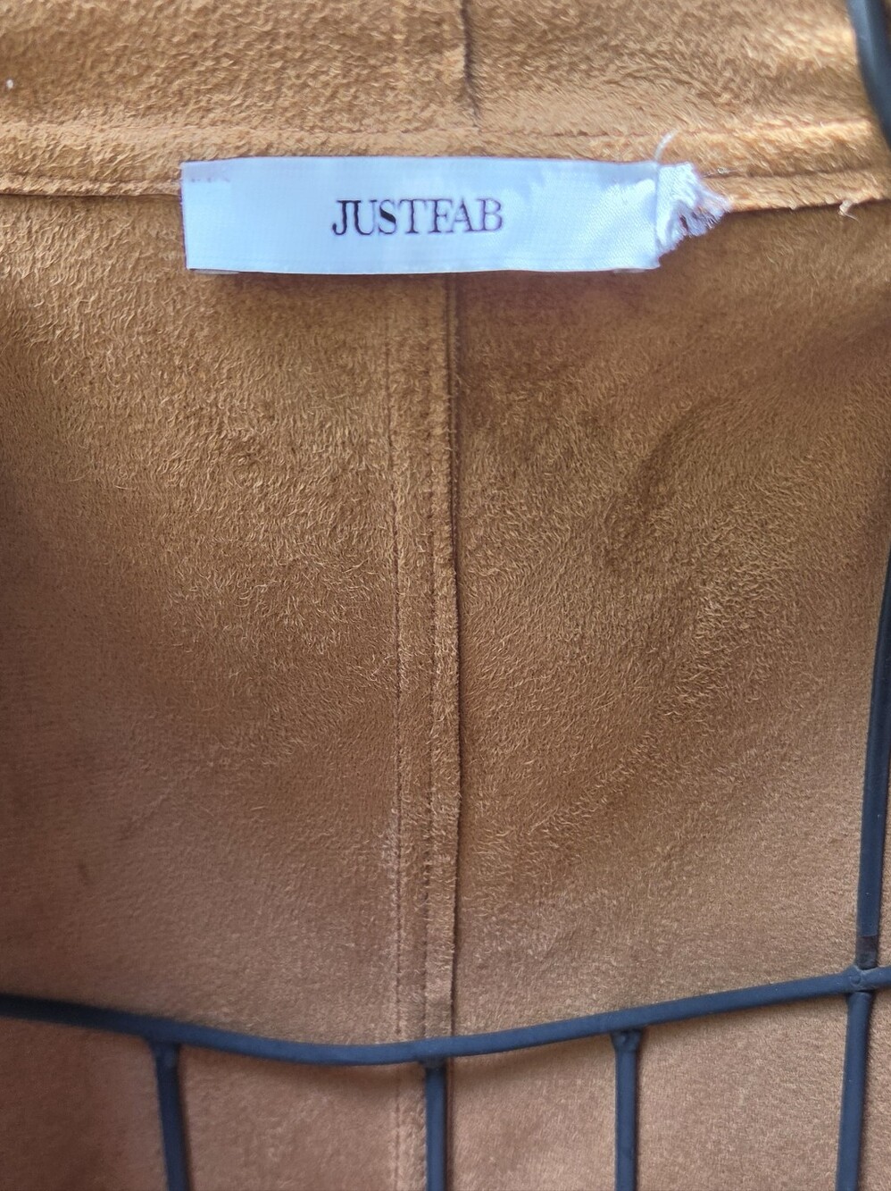 JustFab Cognac Brown/tan Faux Suede Draped Leather Jacket SzL - Picture 13 of 13